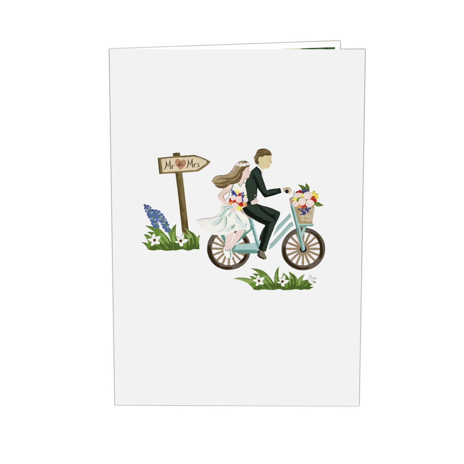 Carte pop-up Jeunes mariés à vélo