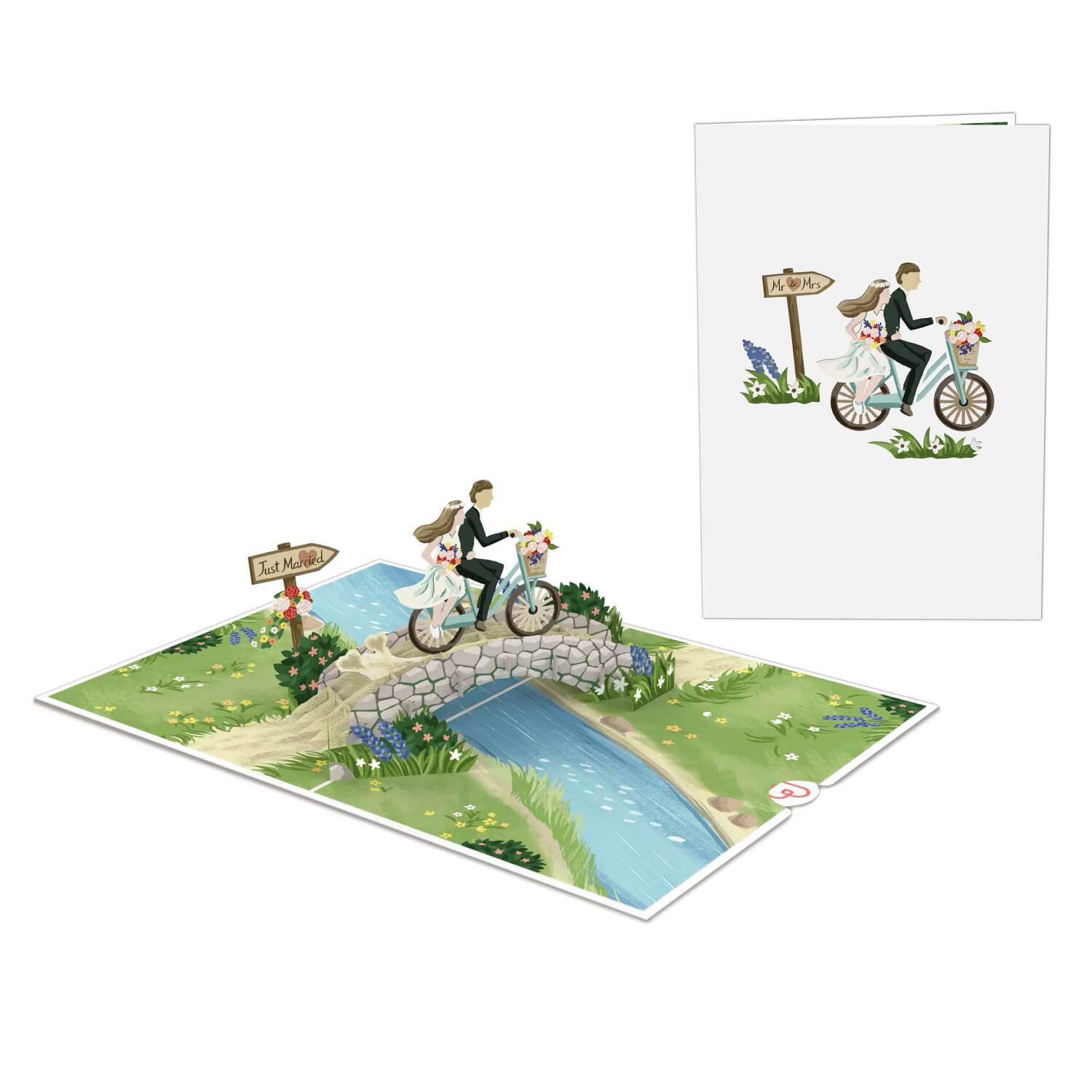 Carte pop-up Jeunes mariés à vélo