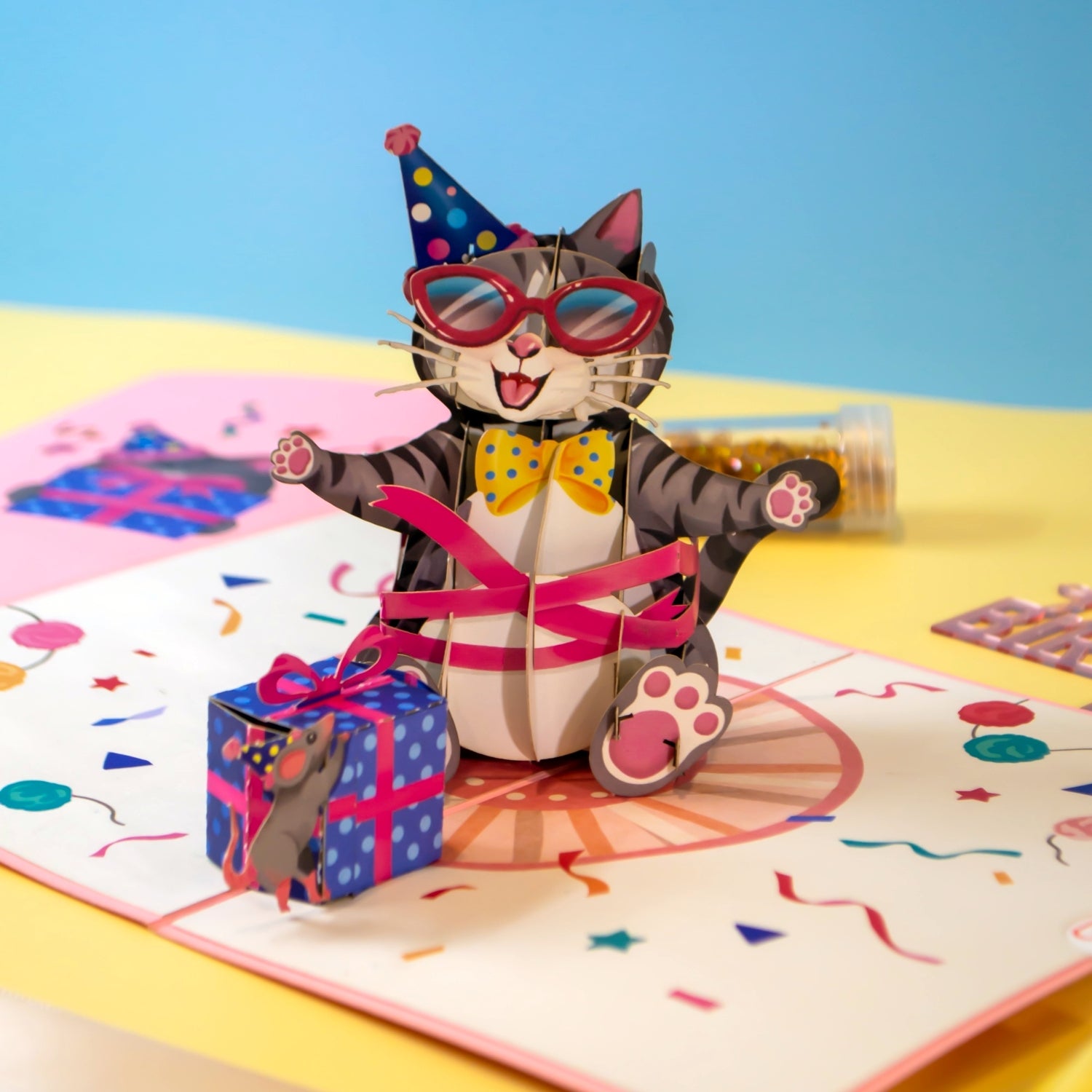 Carte pop-up anniversaire chat