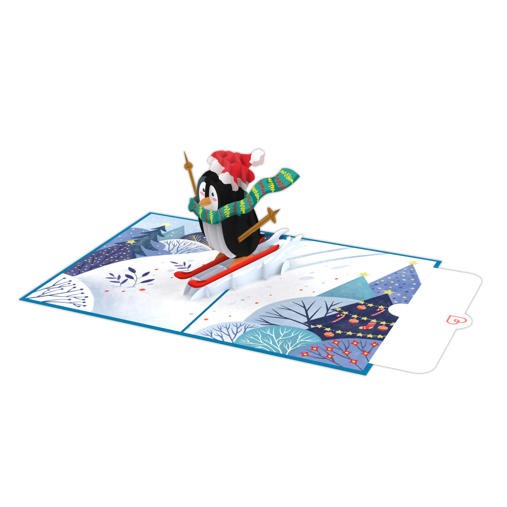 Carte pop-up Pingouin sur ski