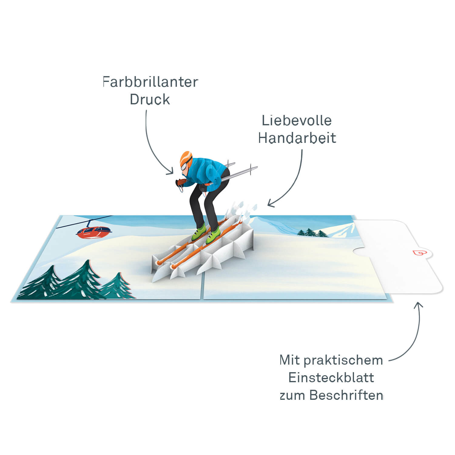 Carte pop-up skieur