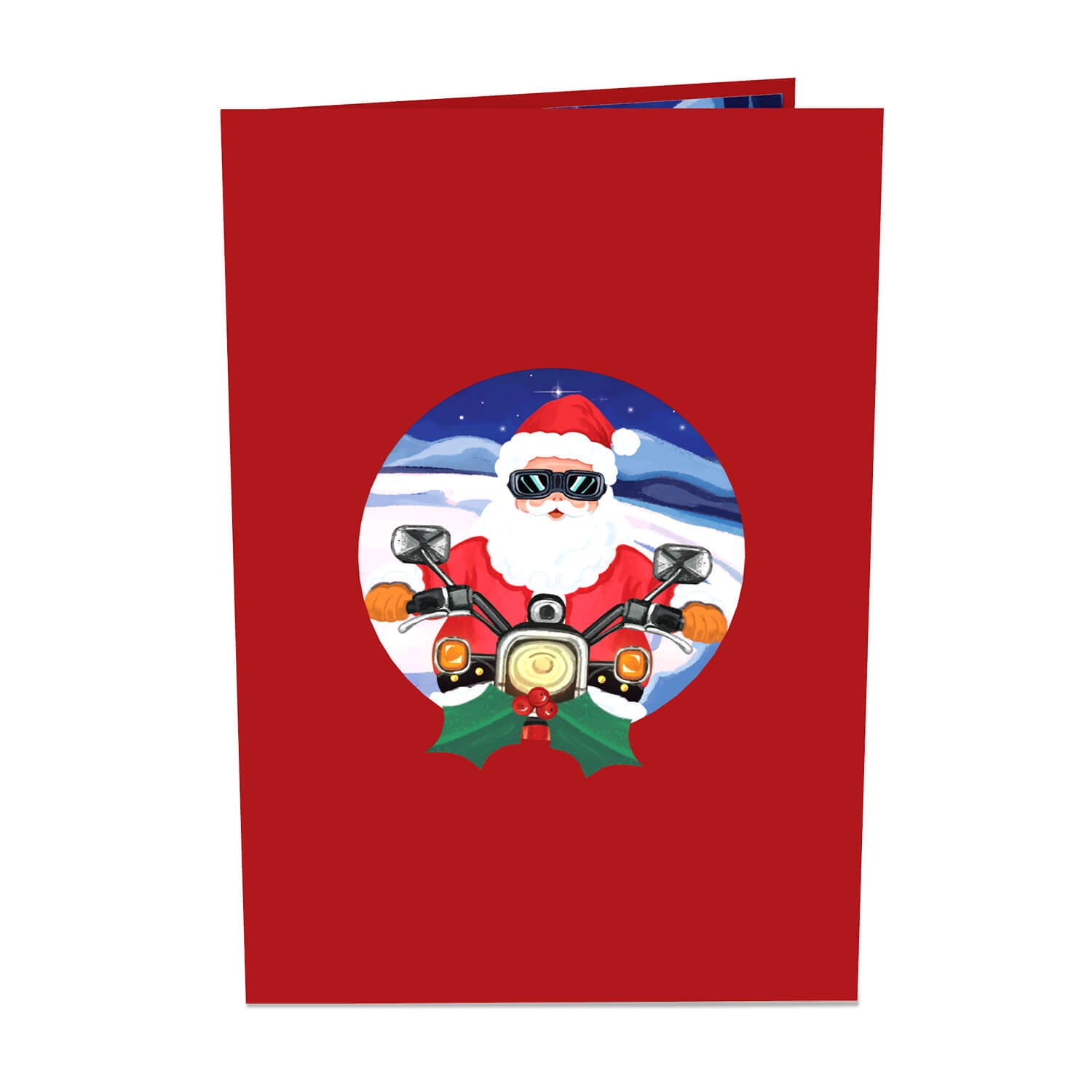 Carte pop-up Père Noël sur une moto