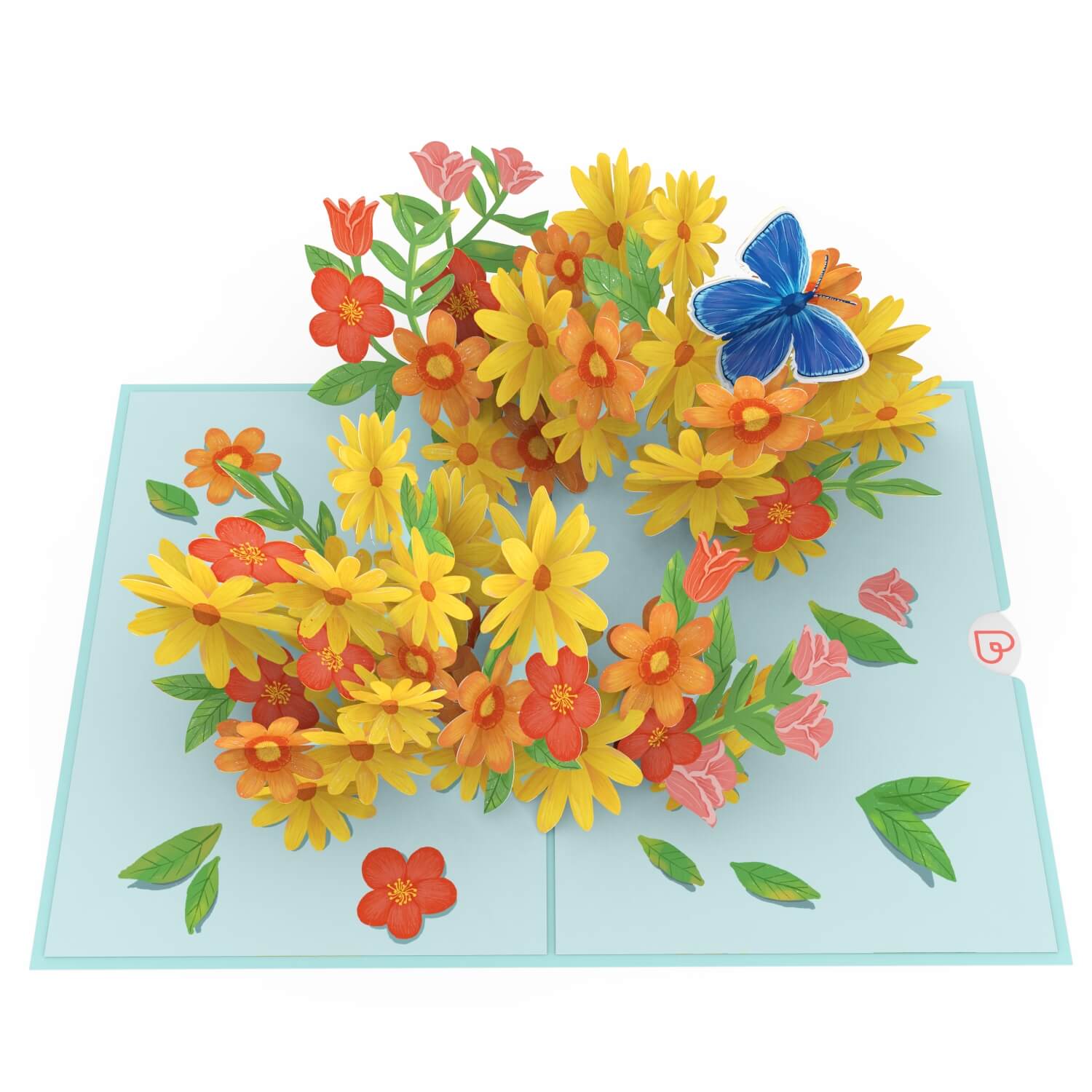 Carte pop-up Marguerites colorées avec papillons