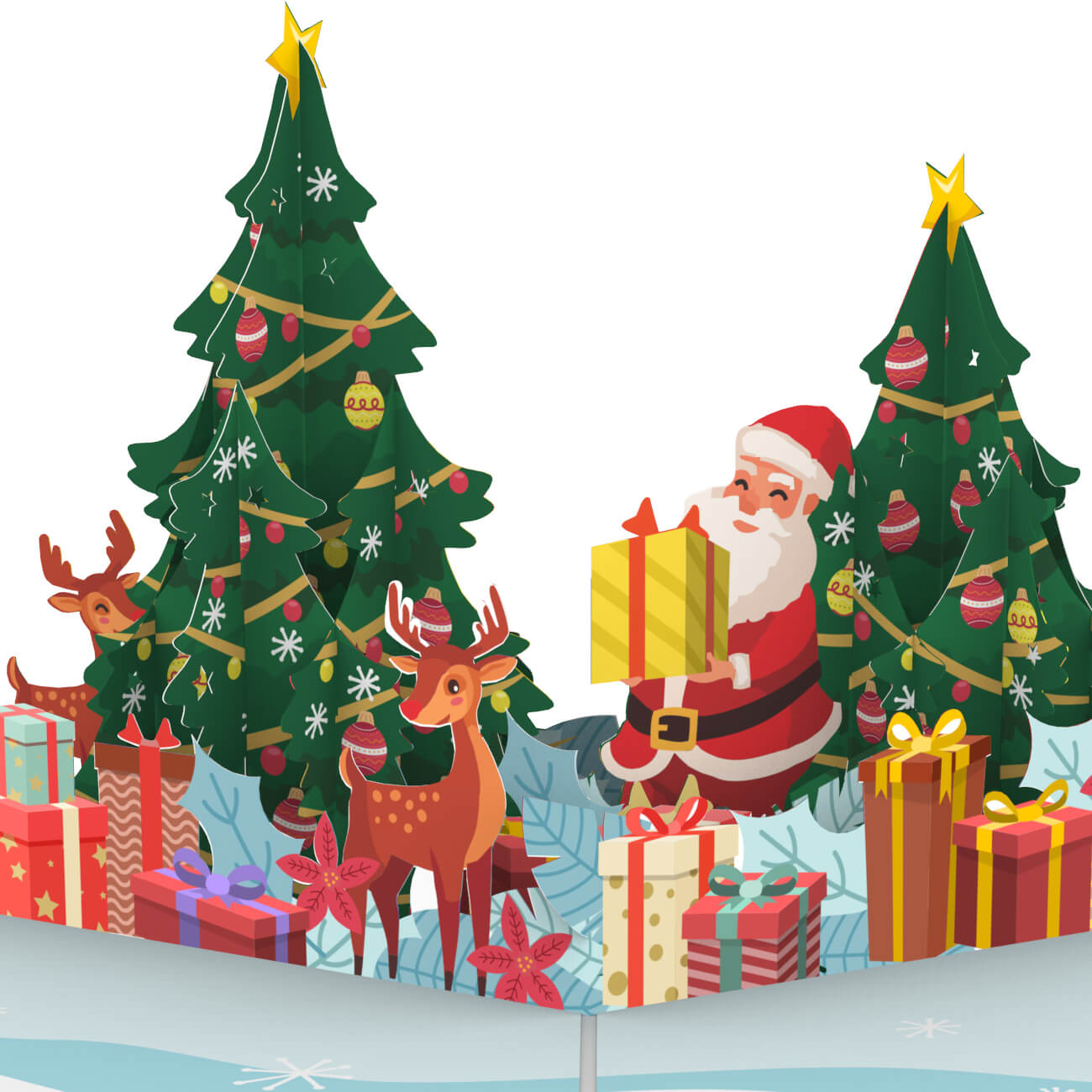 Carte pop-up Père Noël et rennes