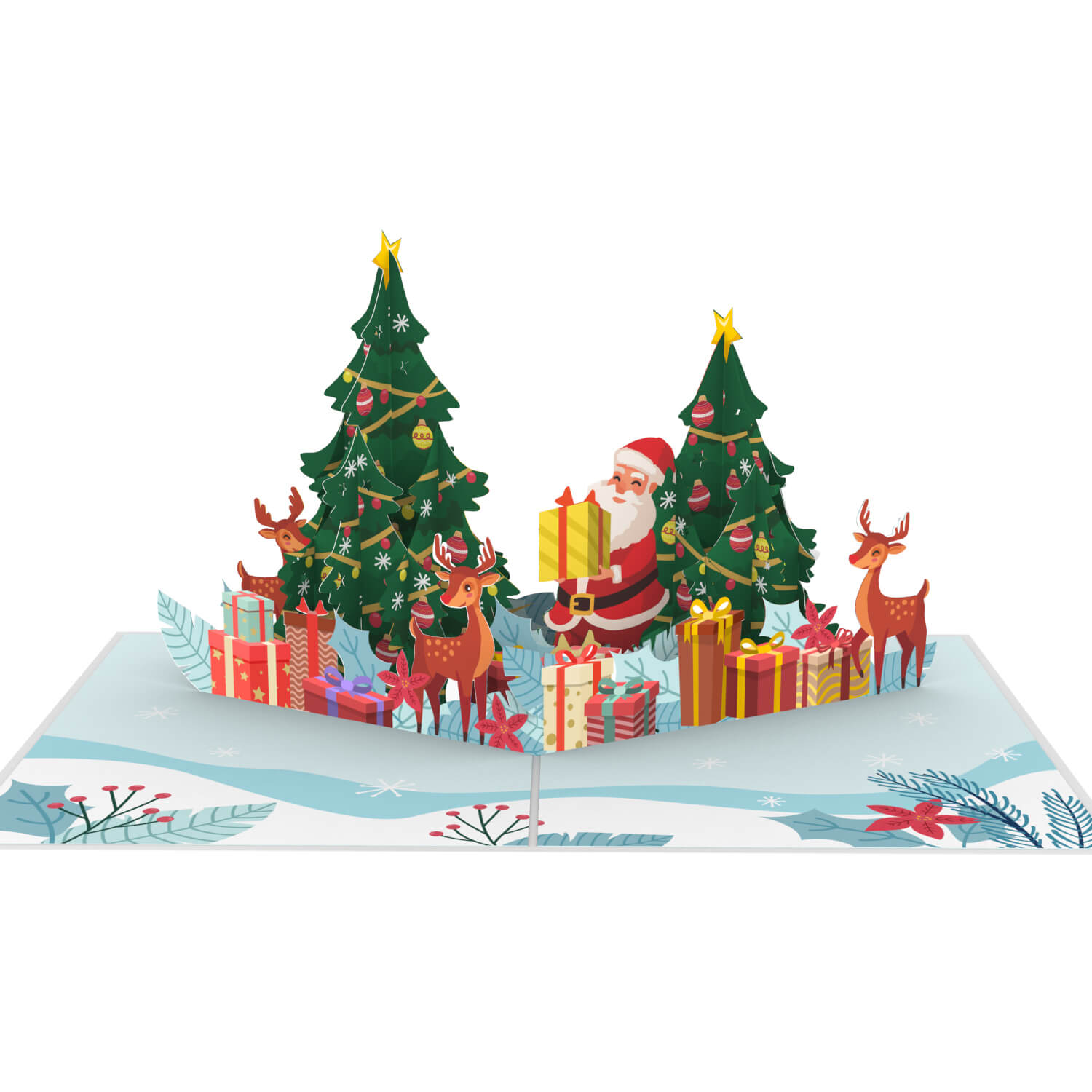 Carte pop-up Père Noël et rennes