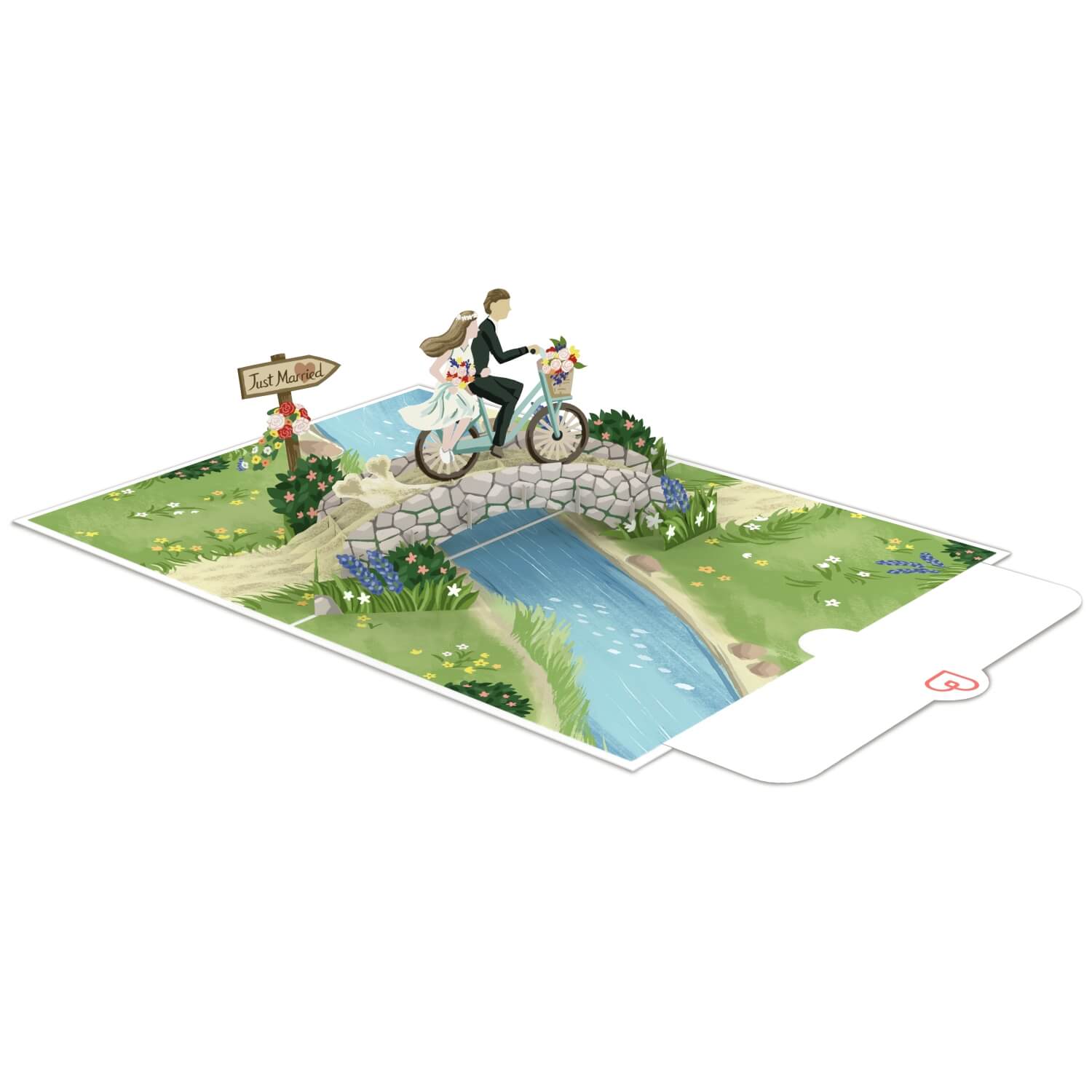 Carte pop-up Jeunes mariés à vélo