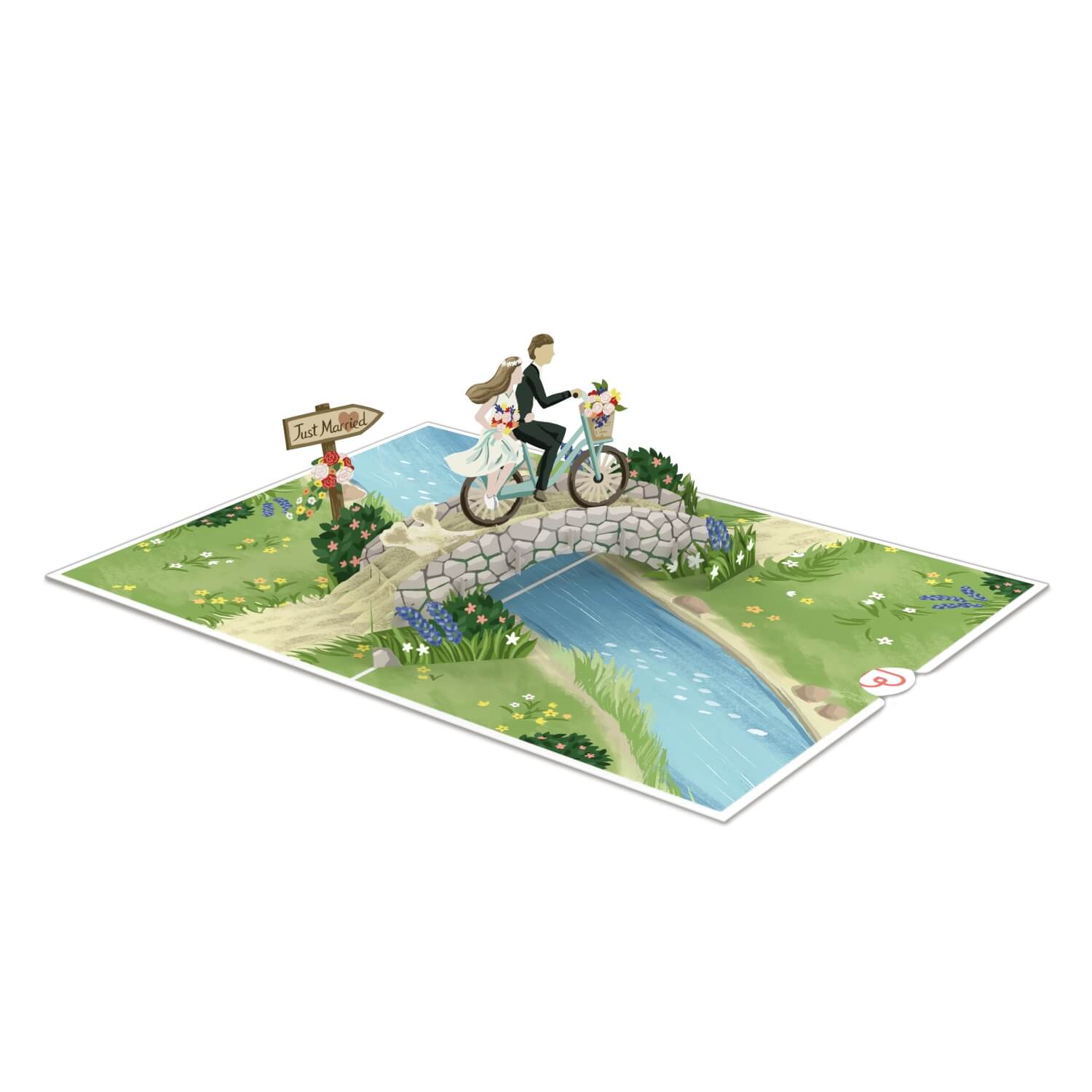 Carte pop-up Jeunes mariés à vélo