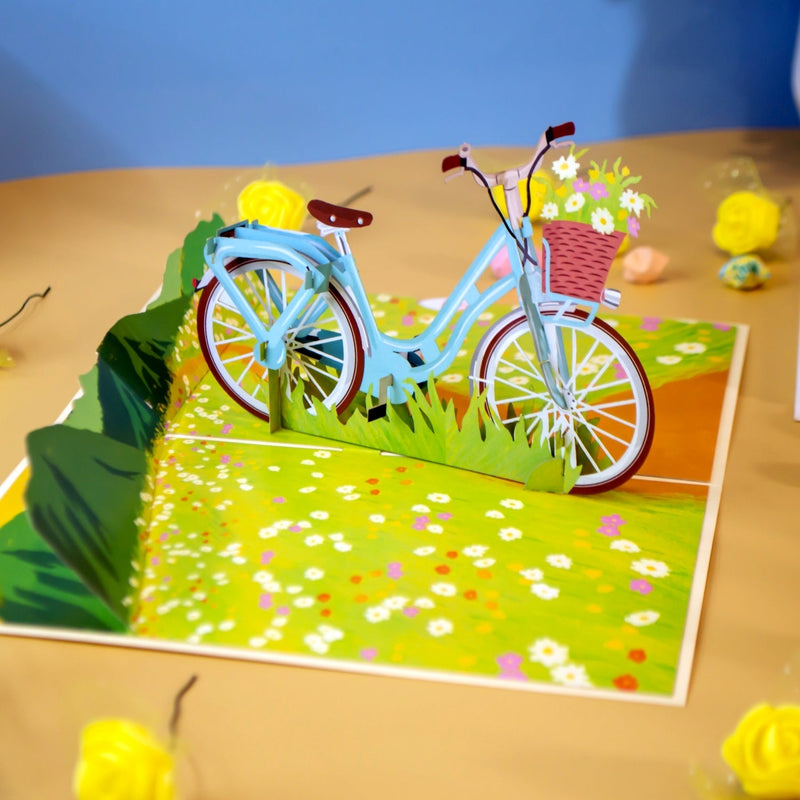 Carte pop-up Vélo avec fleurs