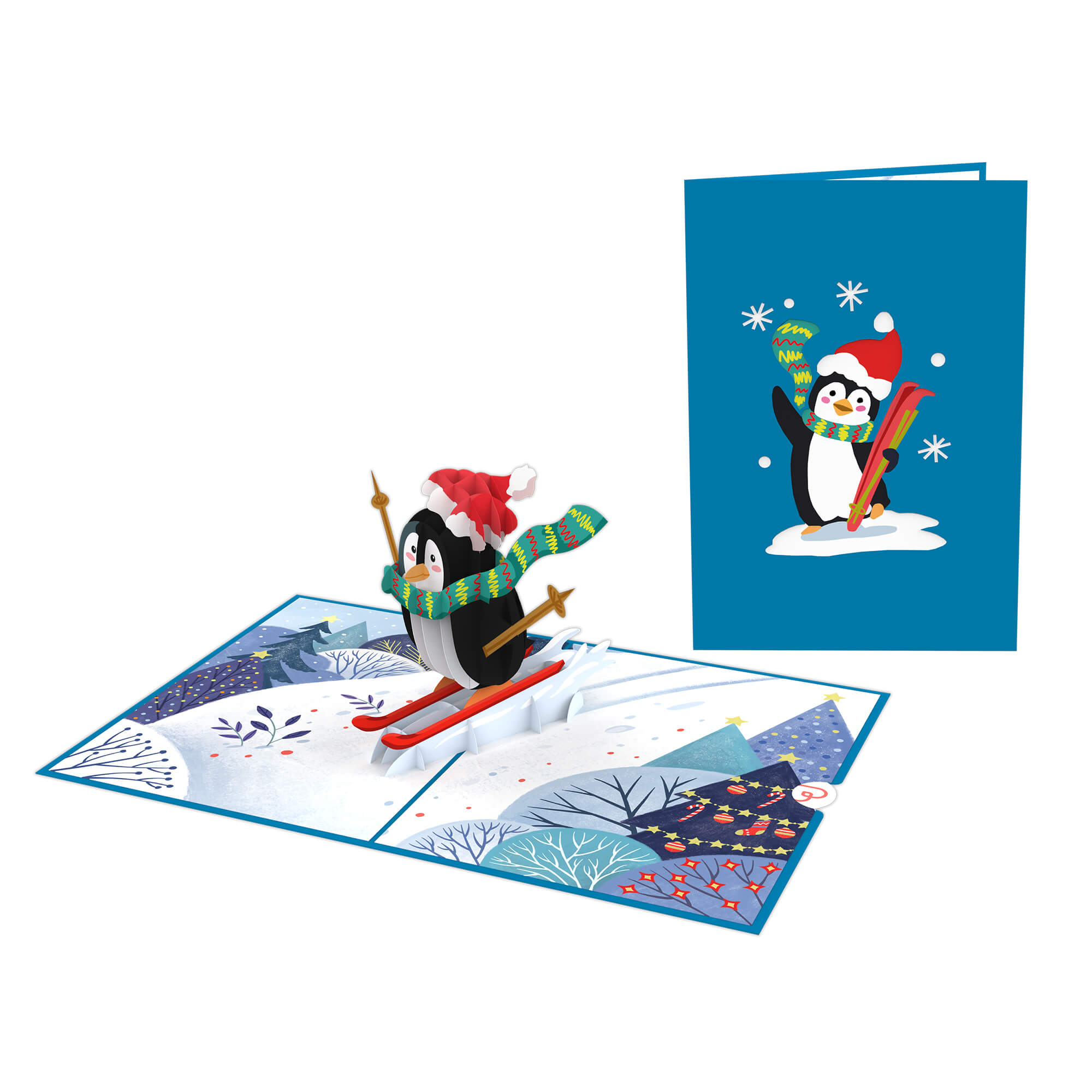 Carte pop-up Pingouin sur ski