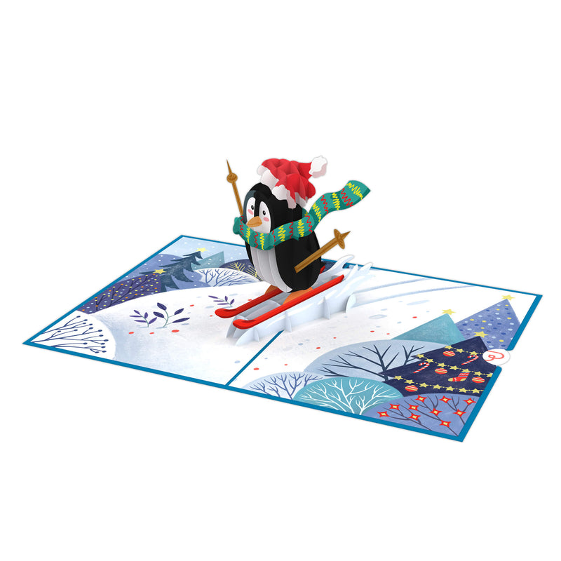 Carte pop-up Pingouin sur ski