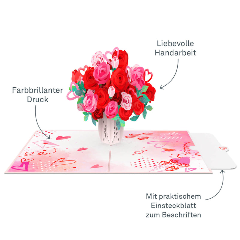 Romantischer Rosenstrauß Pop-Up Karte