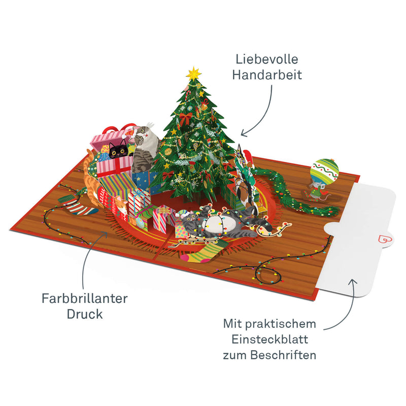 Weihnachtsbaum mit Katzen Pop-Up Karte