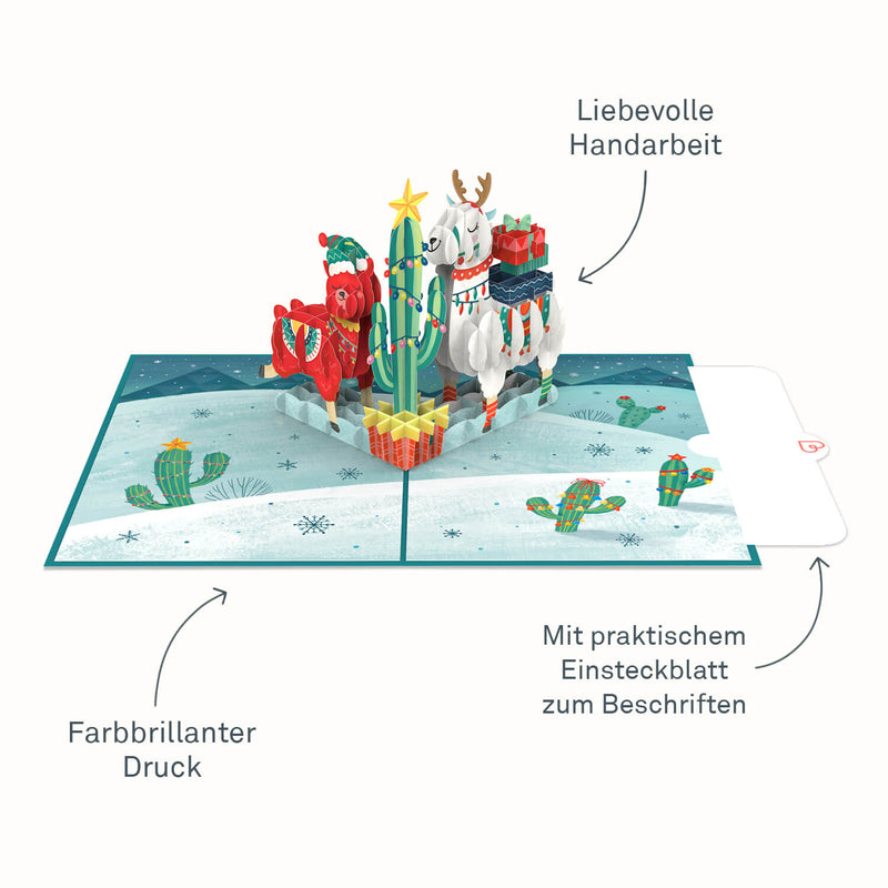 Carte pop-up lamas de Noël