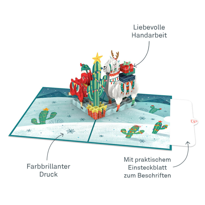 Carte pop-up lamas de Noël