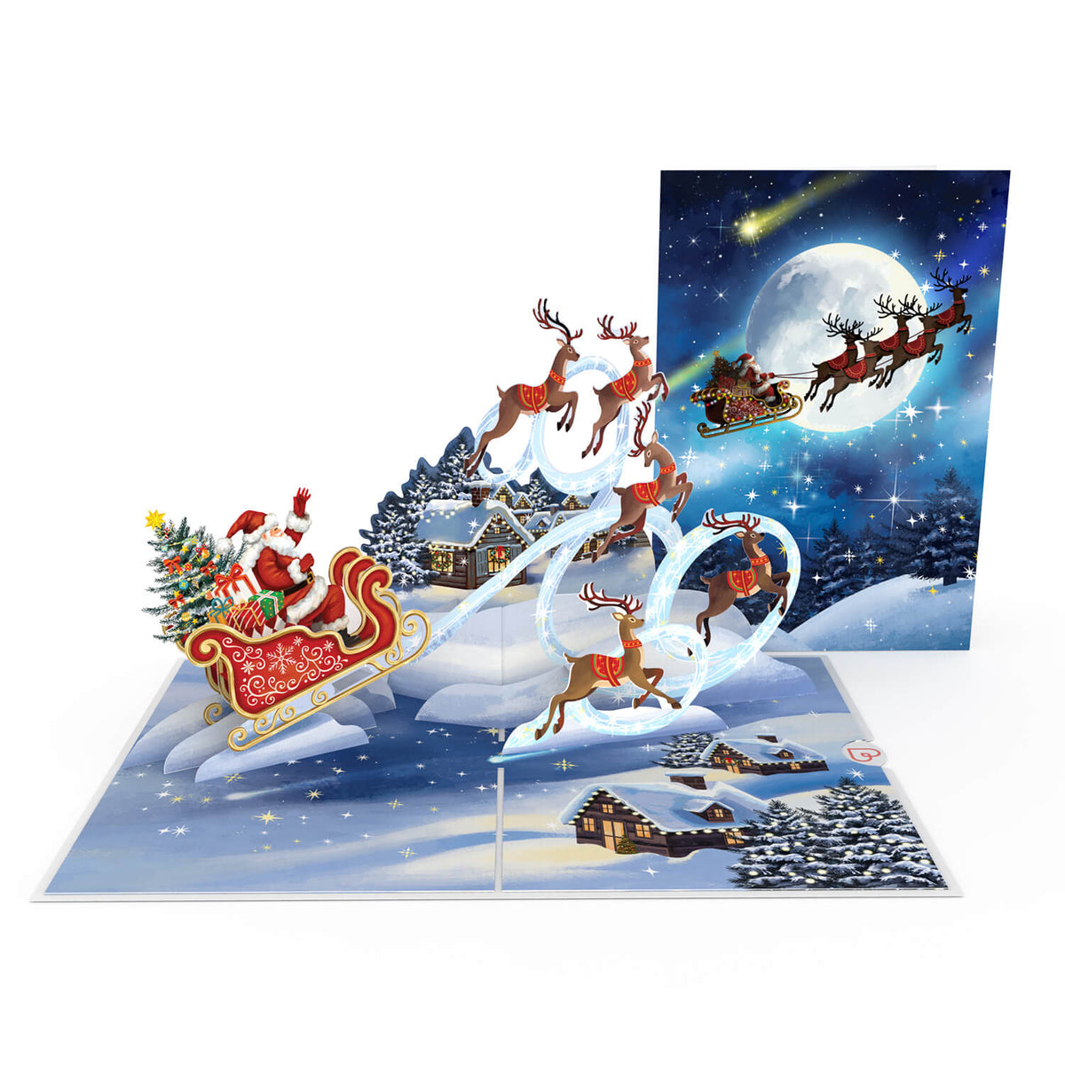 Weihnachtsmann mit Rentieren Pop-Up Karte