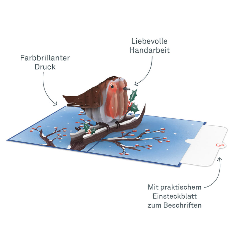 Carte pop-up Merles en hiver