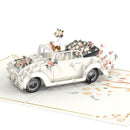 Voiture de mariage avec carte pop-up de mariés lesbiens