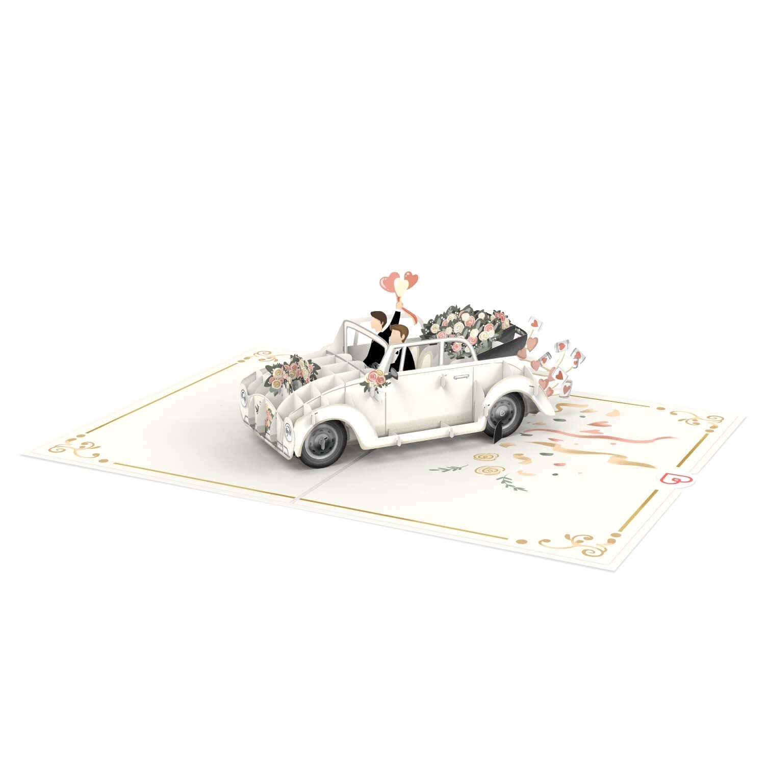 Voiture de mariage avec carte pop-up couple gay