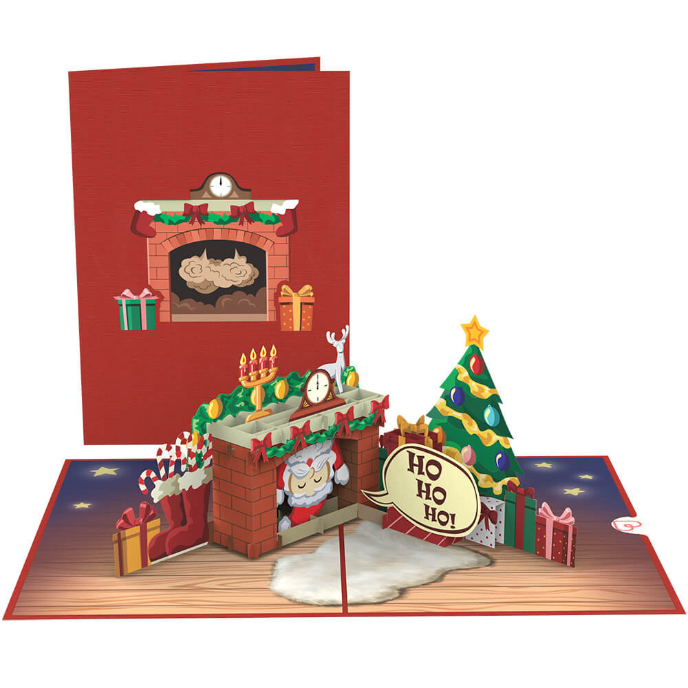 Carte pop-up Père Noël dans la cheminée